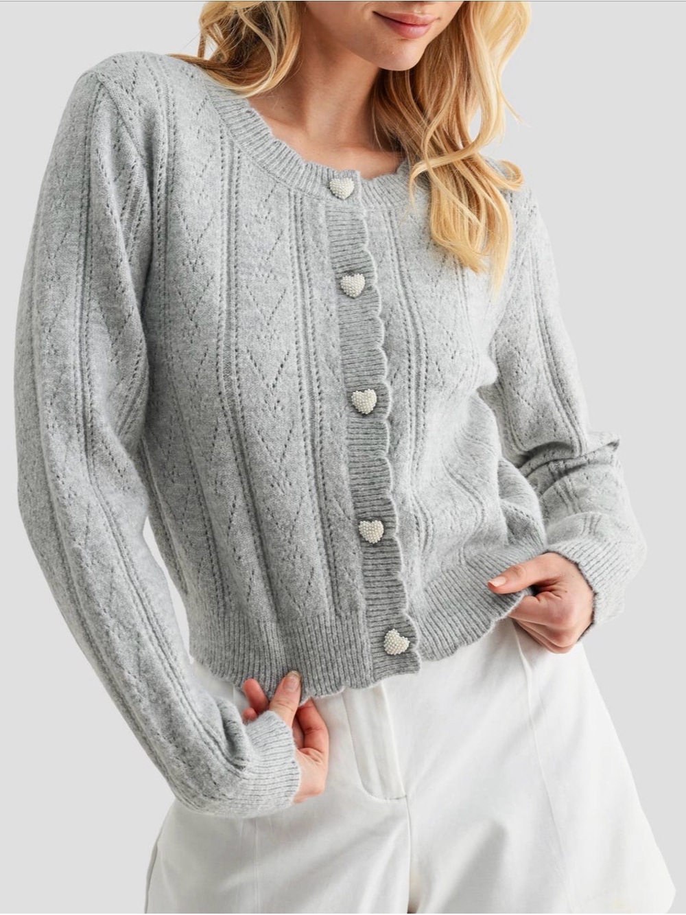 Lush Gray Cardigan with Heart Buttons